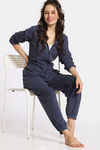 Rosaline Waffle Knit Cotton Crop Length Hoodie - Medieval Blue — thumbnail 4